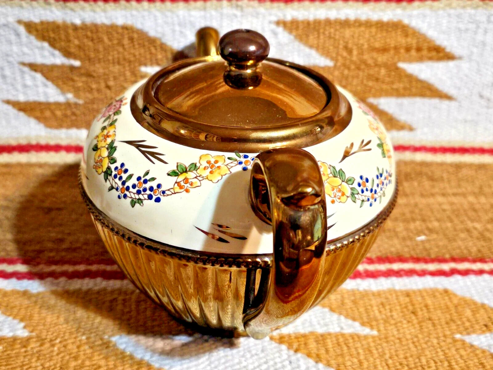 BEAUTIFUL COPPER LUSTRE LUSTER TEAPOT HAND PAINTED ENAMEL FLOWERS GIBSONS N.MINT | eBay