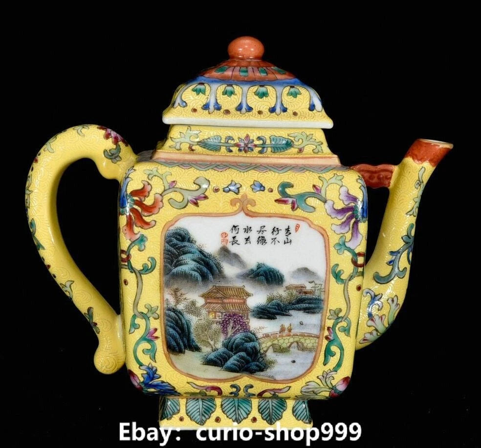 7" Yongzheng Dynasty Enamel Colour Porcelain Landscape Poems Word Tea Pot Flagon | eBay