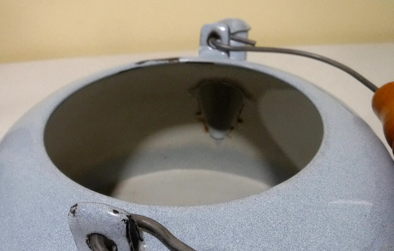 Vintage Enamel Light Blue Speckled Teapot with Wood Handle | eBay