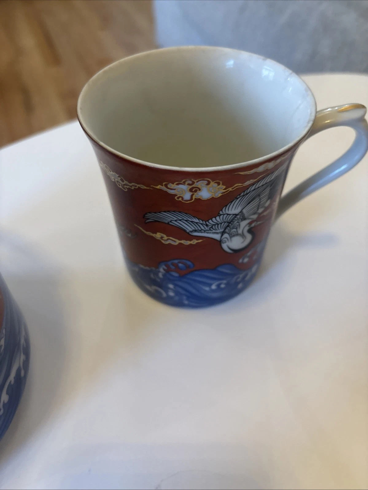 L Magnin Japan High Bridge Cranes Waves Teapot 2 Cups 4 Plates Enamel porcelain | eBay