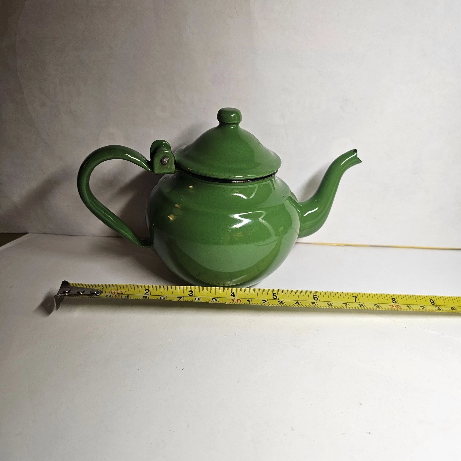 SMALL GREEN ENAMEL TEAPOT PITCHER POT PORCELAIN METAL w/ LID WHITE BLACK ANTIQUE | eBay