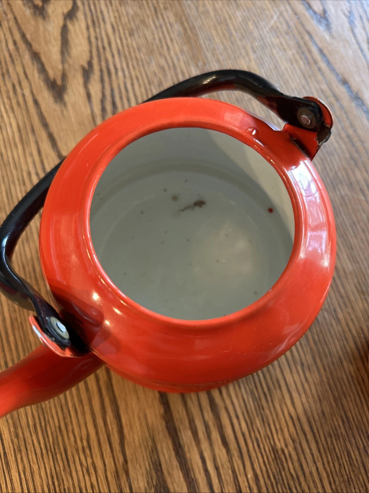 Red Enamel Tea Pot Mid Century Black Enamel Handle Vintage | eBay