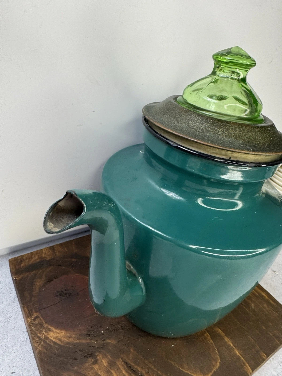 Vintage Enamelware Green teapot kettle uranium glass lid | eBay