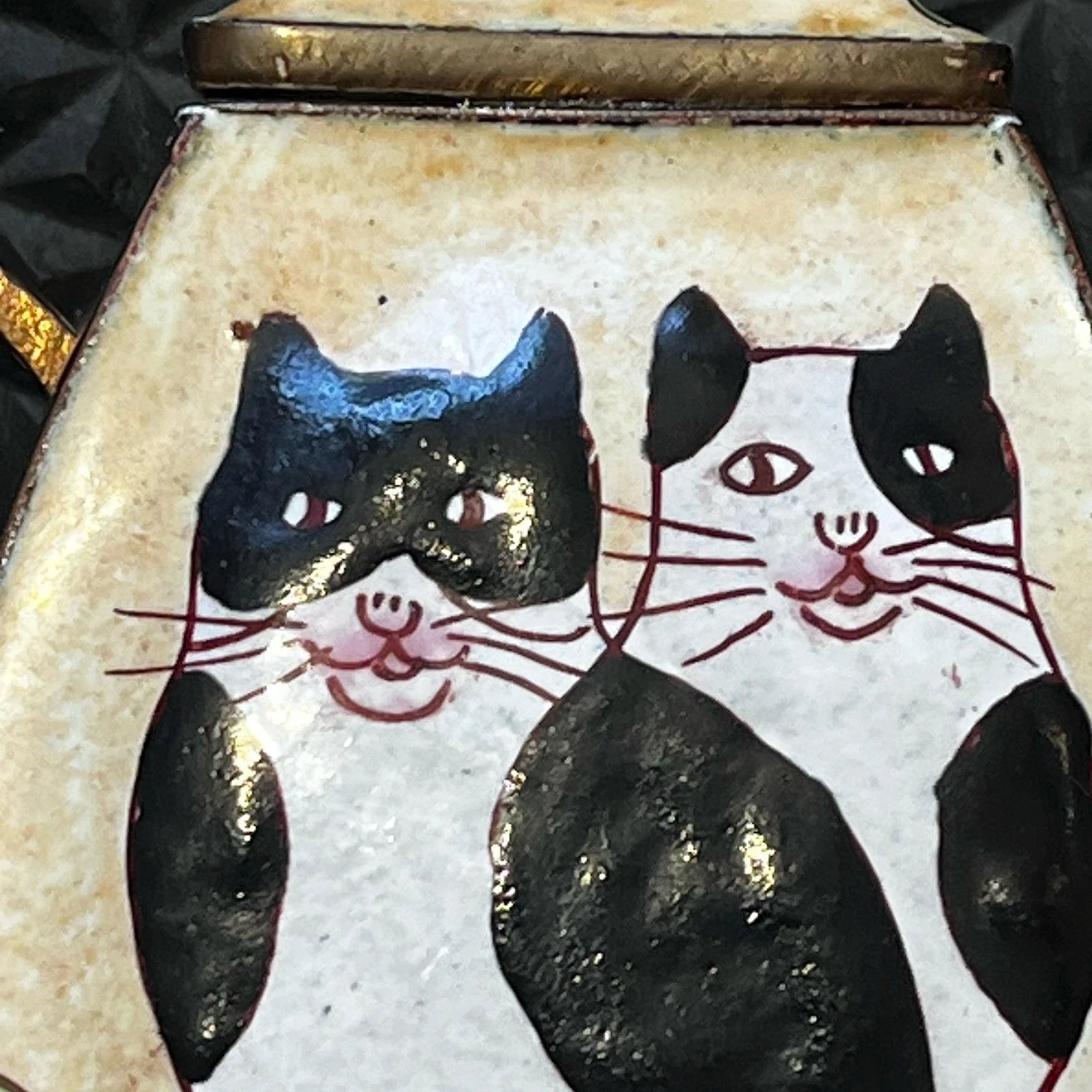 Enameled Metal Black & White Cats Mini 3 1/2” Teapot Preowned | eBay