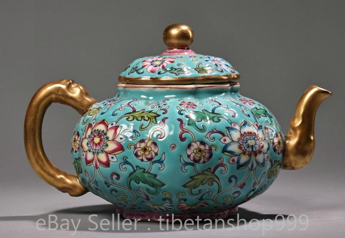 6" Old Chinese Yongzheng Marked Enamel Porcelain Gilt Entwined Flower Teapot | eBay