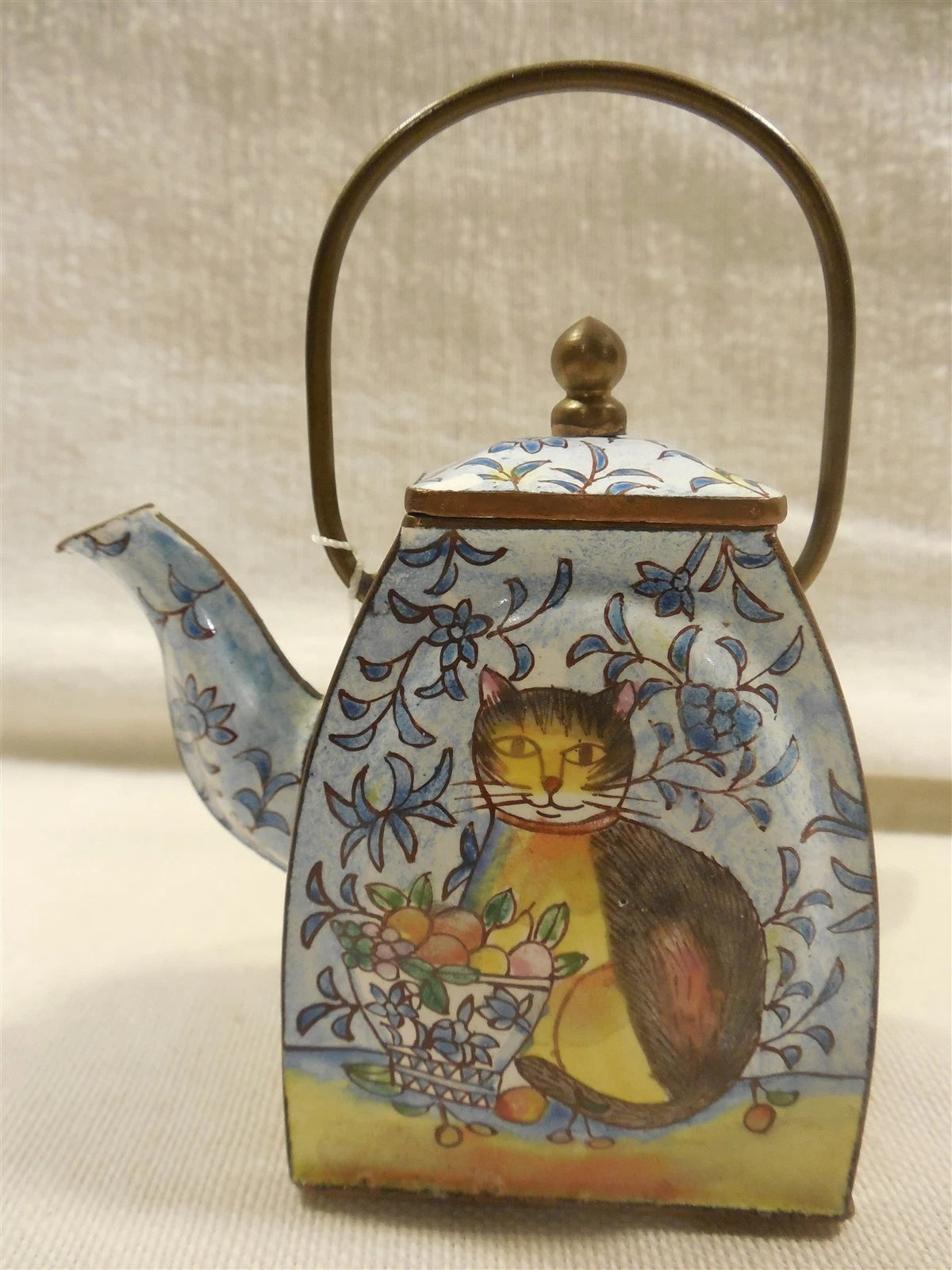 Vintage 2000 Empress Arts Enamel Teapot Cat with Fruit Basket | eBay
