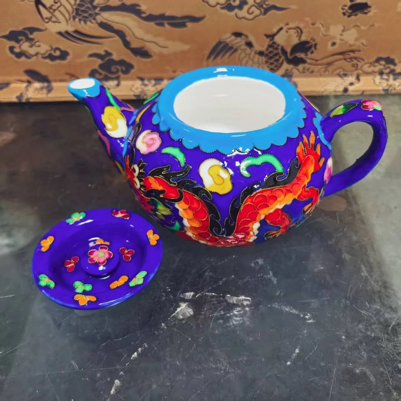 Chinese Old Porcelain blue enamel cloisonn é Dragon and Phoenix Pattern Teapot | eBay