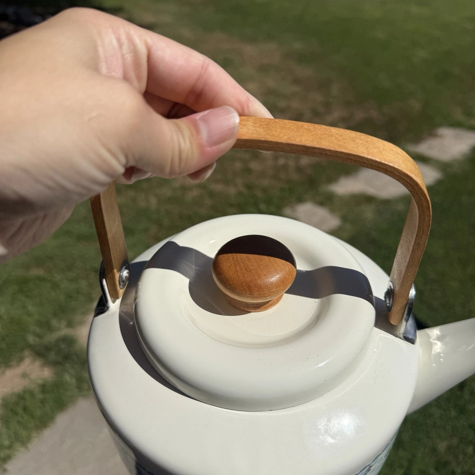Vintage Floral Enamel Wood Handled Tea Pot Kettle Boho Cottagecore Farmhouse | eBay