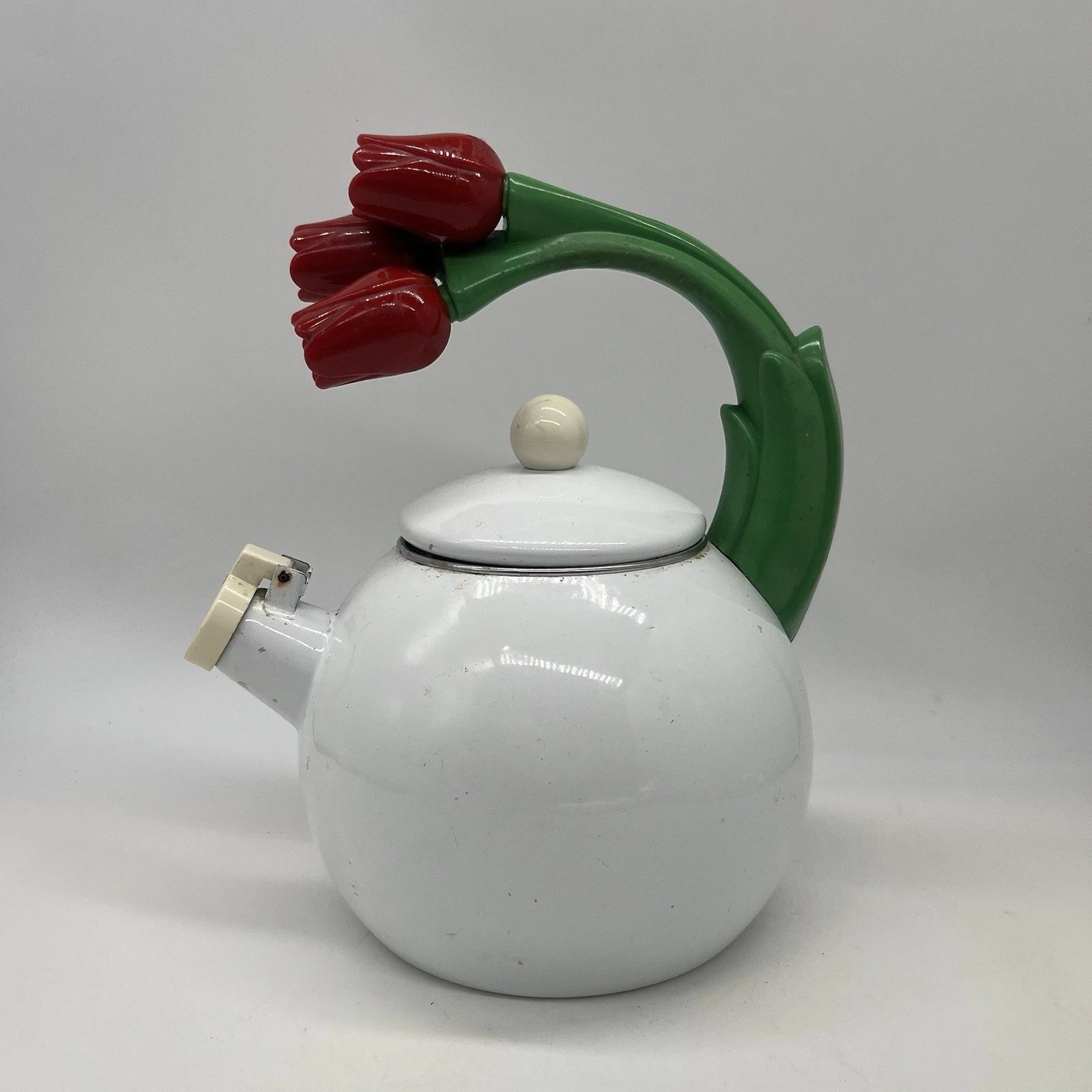 Ancona Kettle 3 Red Tulips Enamel Vintage Teapot - Missing Hummingbird | eBay