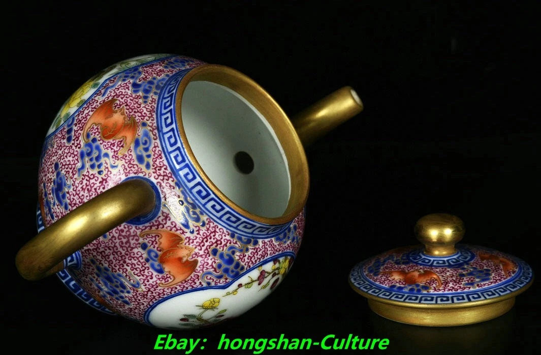 6.8" Qianlong Enamel Colour Porcelain Gold Flower Bird Wine Tea Pot Flagon | eBay
