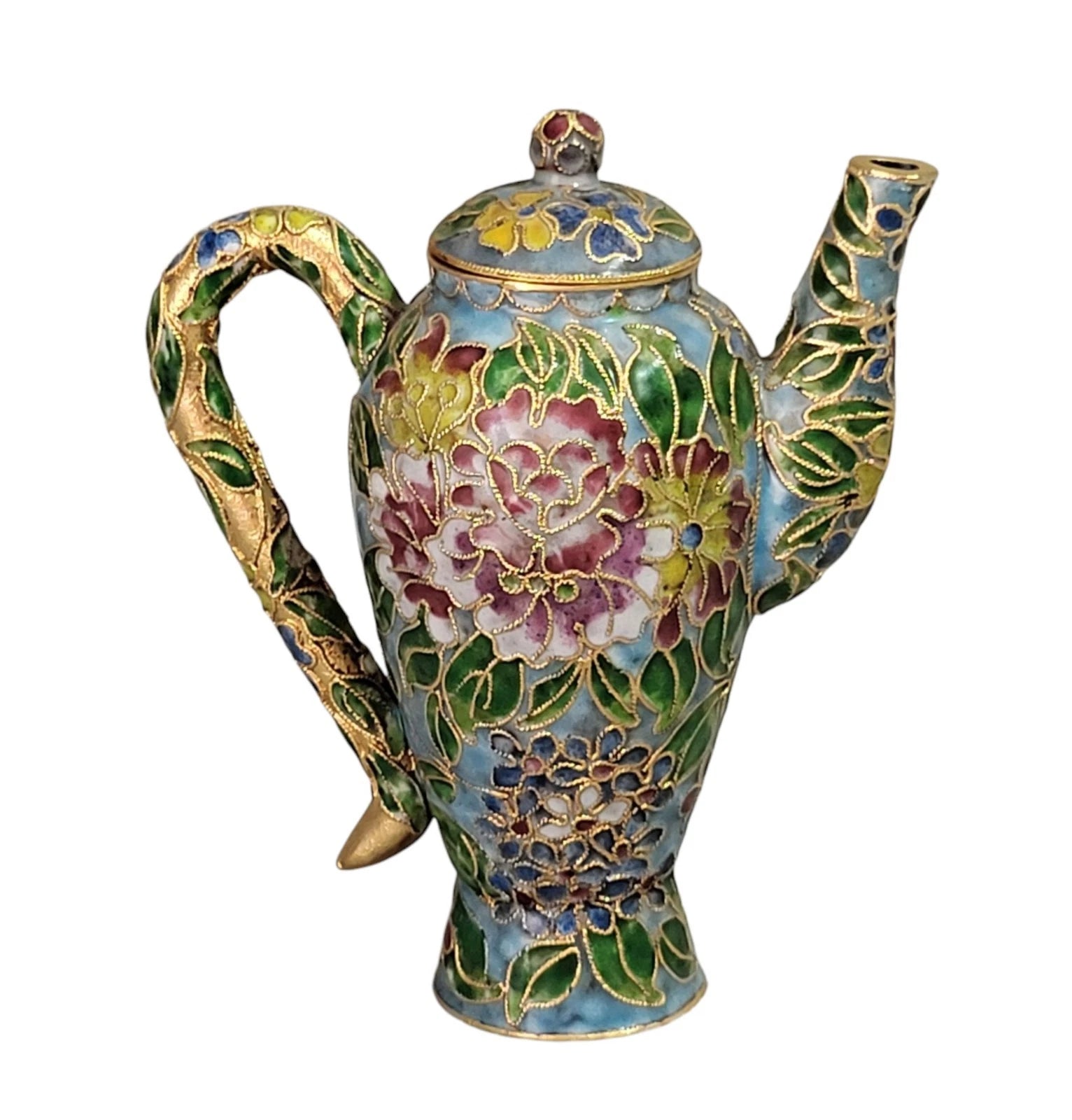 Vintage NYCO Enameled Cloisonne Miniature Teapot Floral Blue Pink Green Gold 5" | eBay