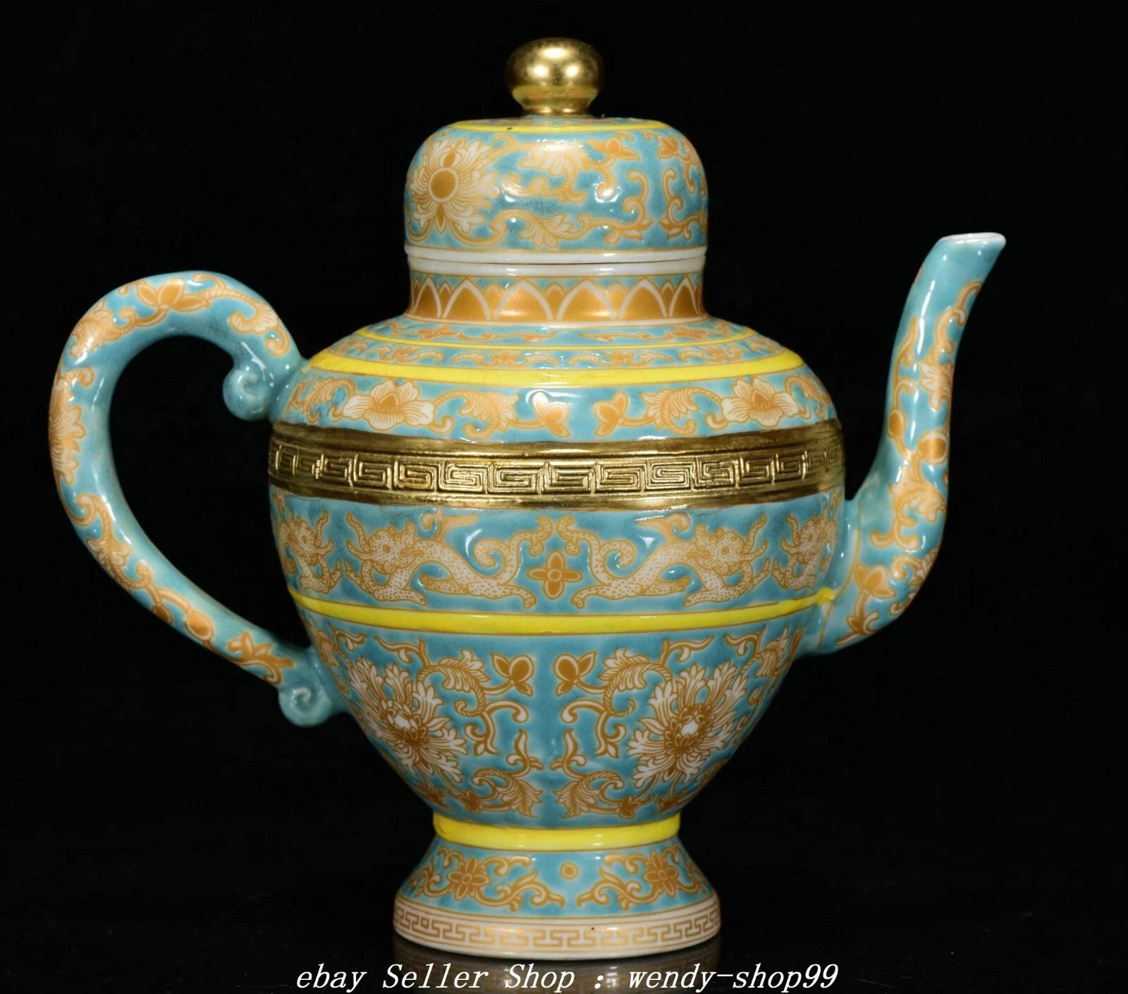 7" Qianlong Colour Enamel Blue Glaze Porcelain Gilt Dragon Wine Tea Pot Flagon | eBay