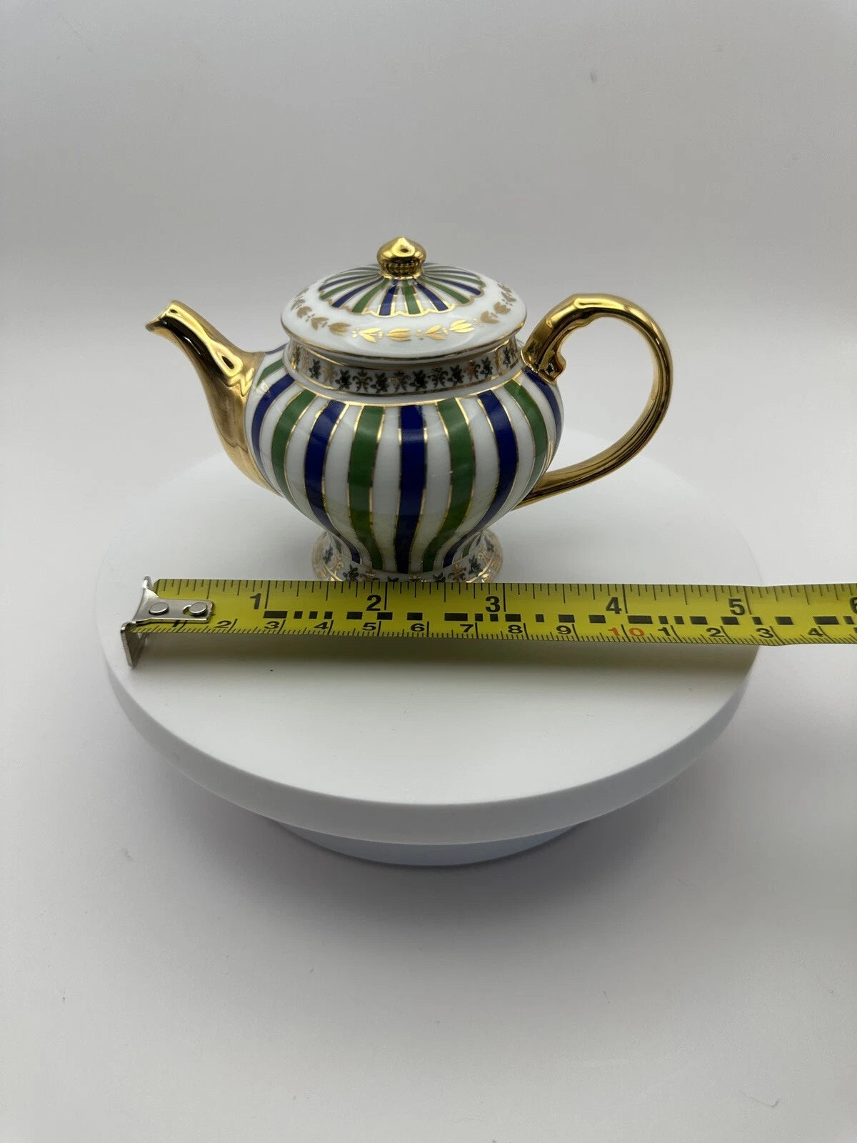 Mini Enameled Porcelain Teapot 3 inch Green/Blue Stripes Gilt Stamped Qingfa | eBay
