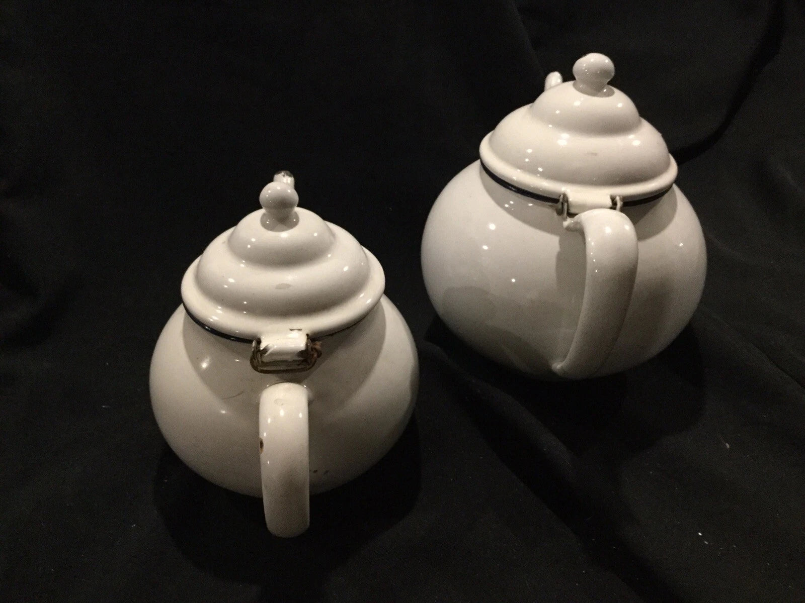 Antique Pair of porcelain Enamel White Tea pots j1 | eBay