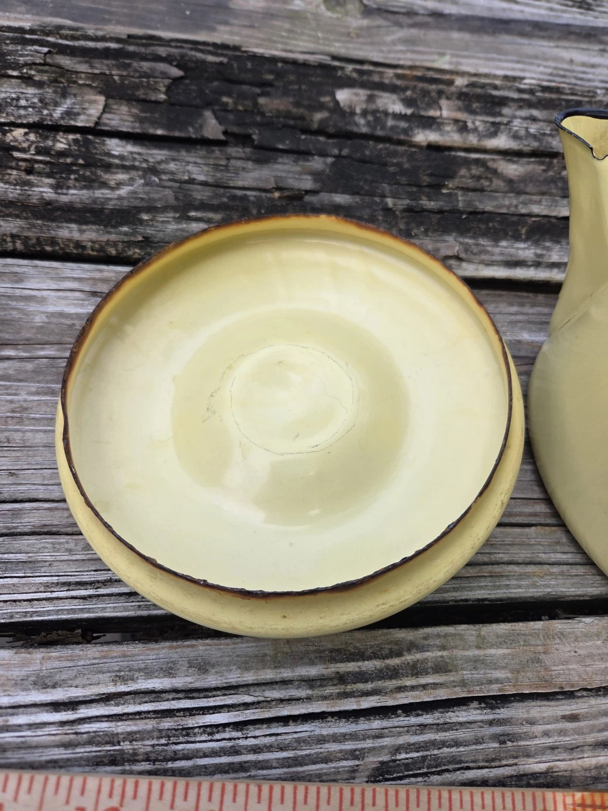 Vintage yellow enamel teapot With Lid Enamelware Bail Handle | eBay