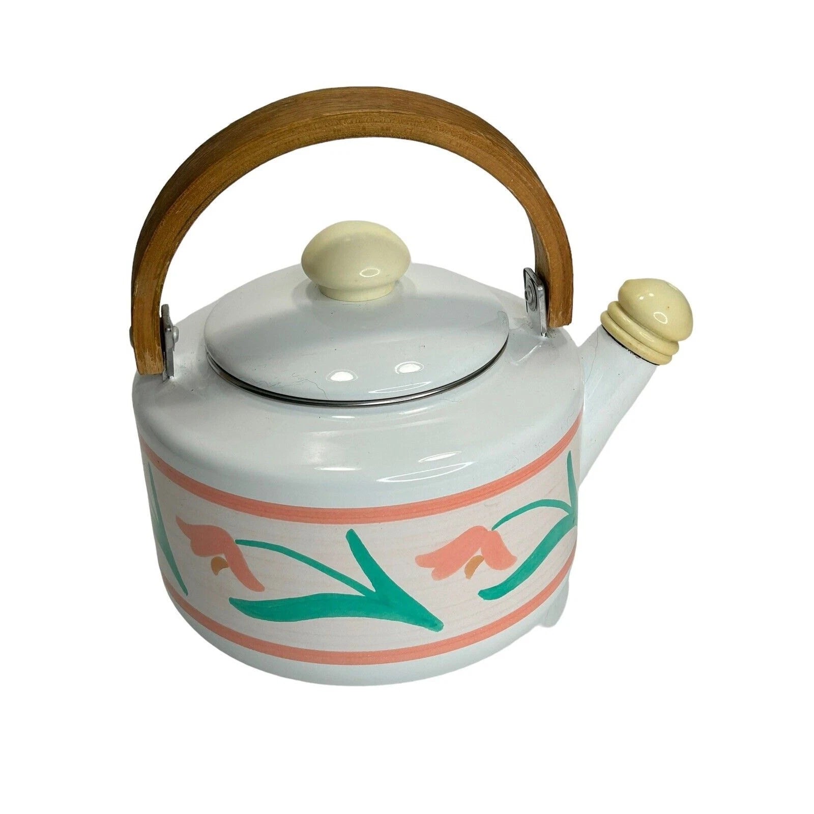 Vintage 80's or 90’s White Enamel Tea Pot Peach Flowers Kamenstein Has Wear READ | eBay