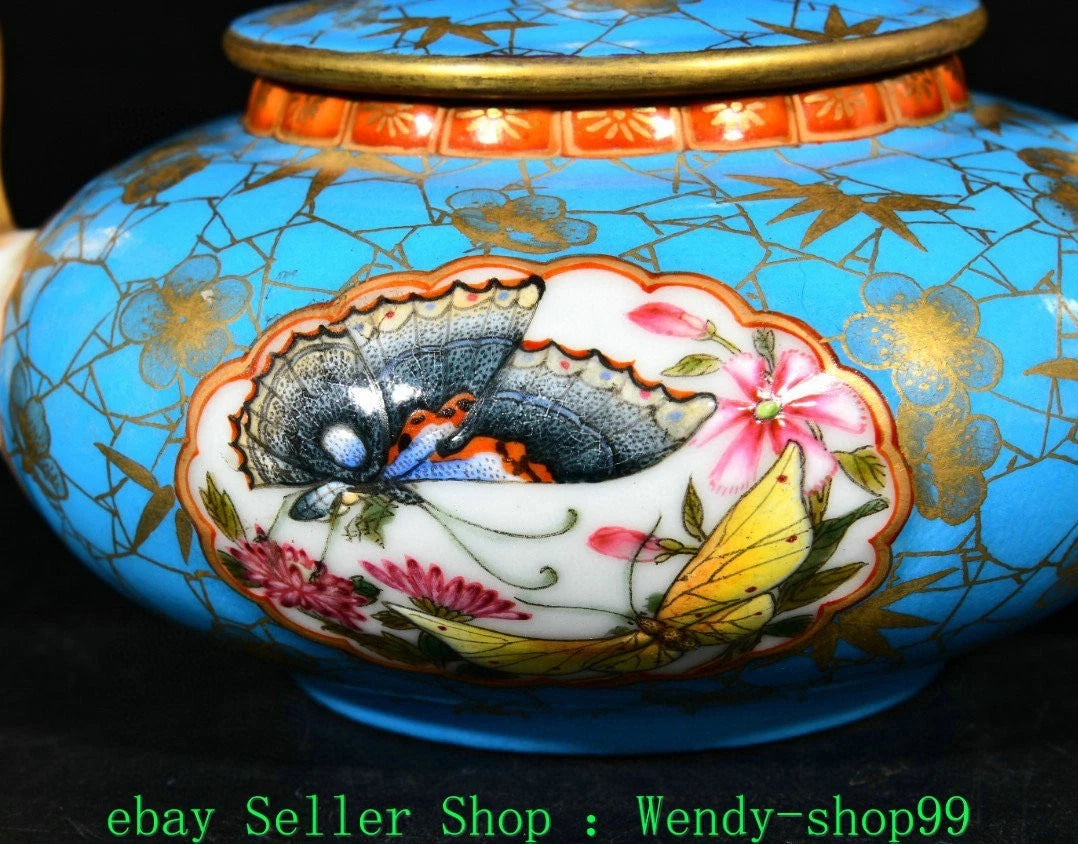 6.2" Qianlong Marked Colour Enamel Porcelain Gilt Butterfly Teapot Teakettle | eBay