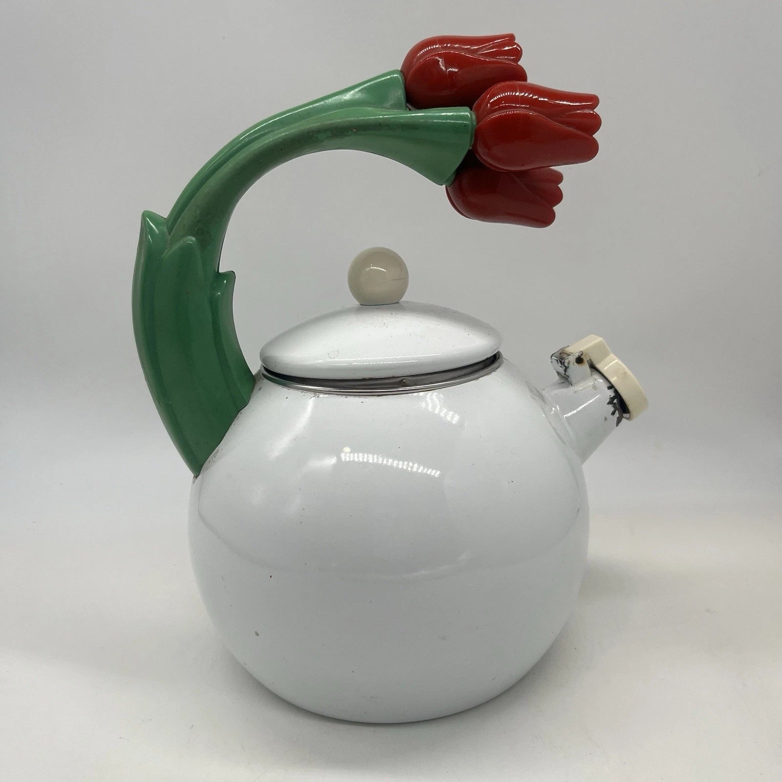 Ancona Kettle 3 Red Tulips Enamel Vintage Teapot - Missing Hummingbird | eBay