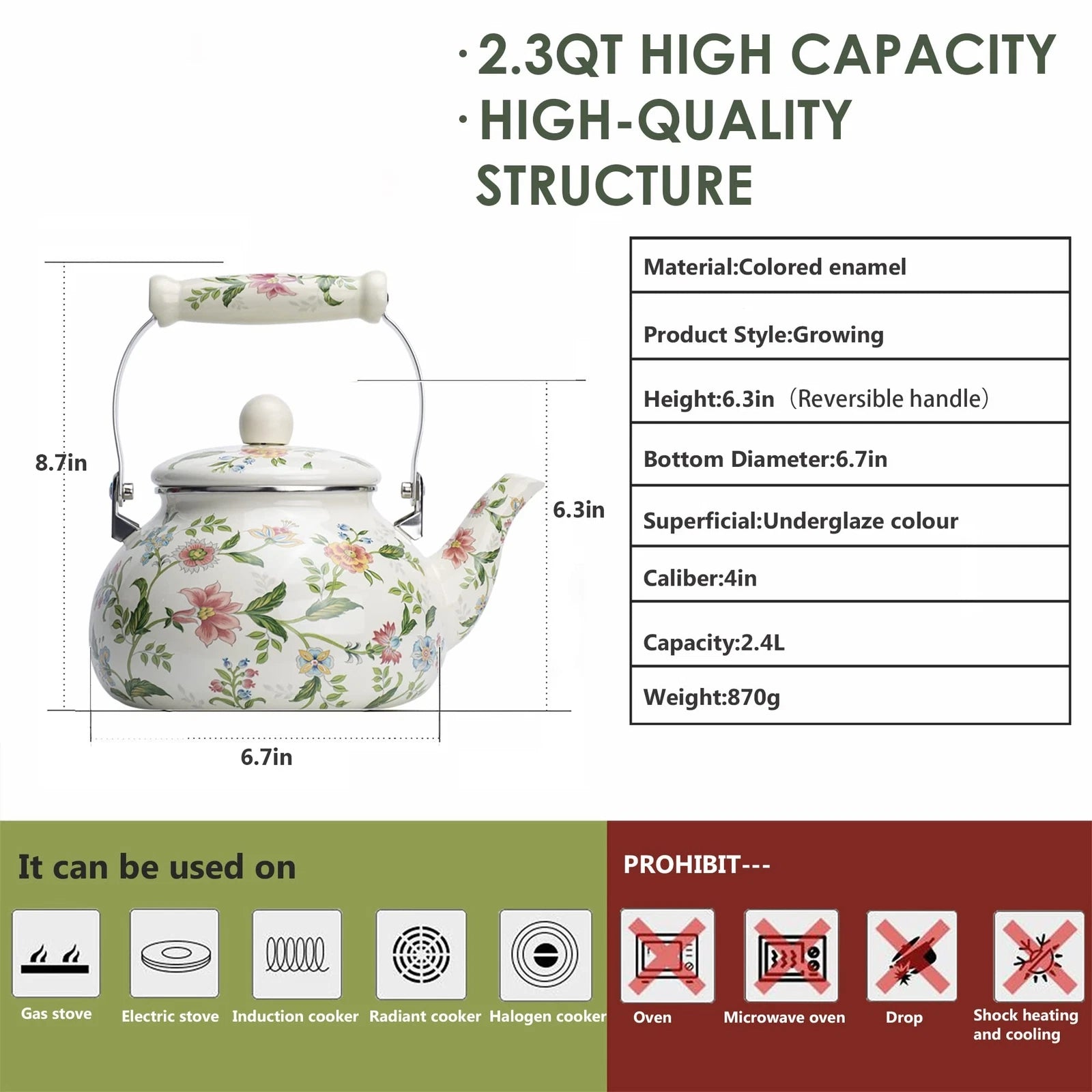 Enamel Teapot floral,Large Porcelain Enameled Teakettle,Colorful Water Tea Ke... | eBay