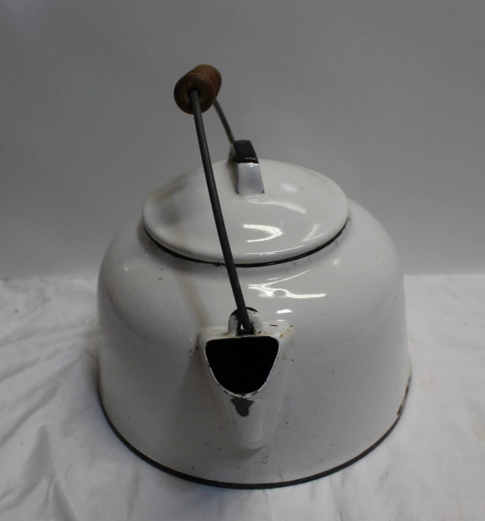 Vintage White Enamelware Tea Kettle Teapot/ Black Trim Farmhouse Decor Only | eBay