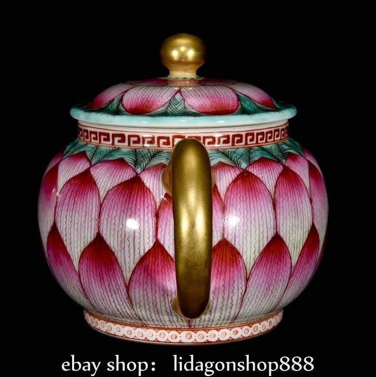 6.4"Qianlong Marked Enamel Porcelain Gilt Lotus Flower Petal Pattern Wine Teapot | eBay