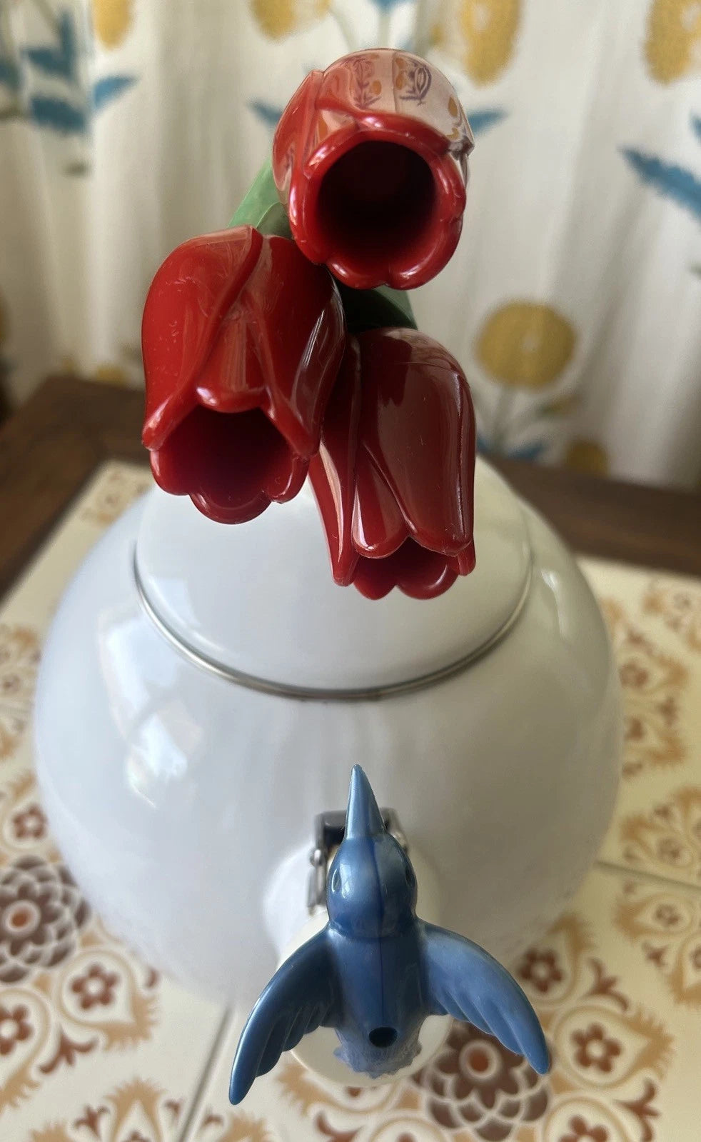 Ancona Kettle Hummingbird, Tulips Enamel Red, White, Blue & Green Vintage Teapot | eBay