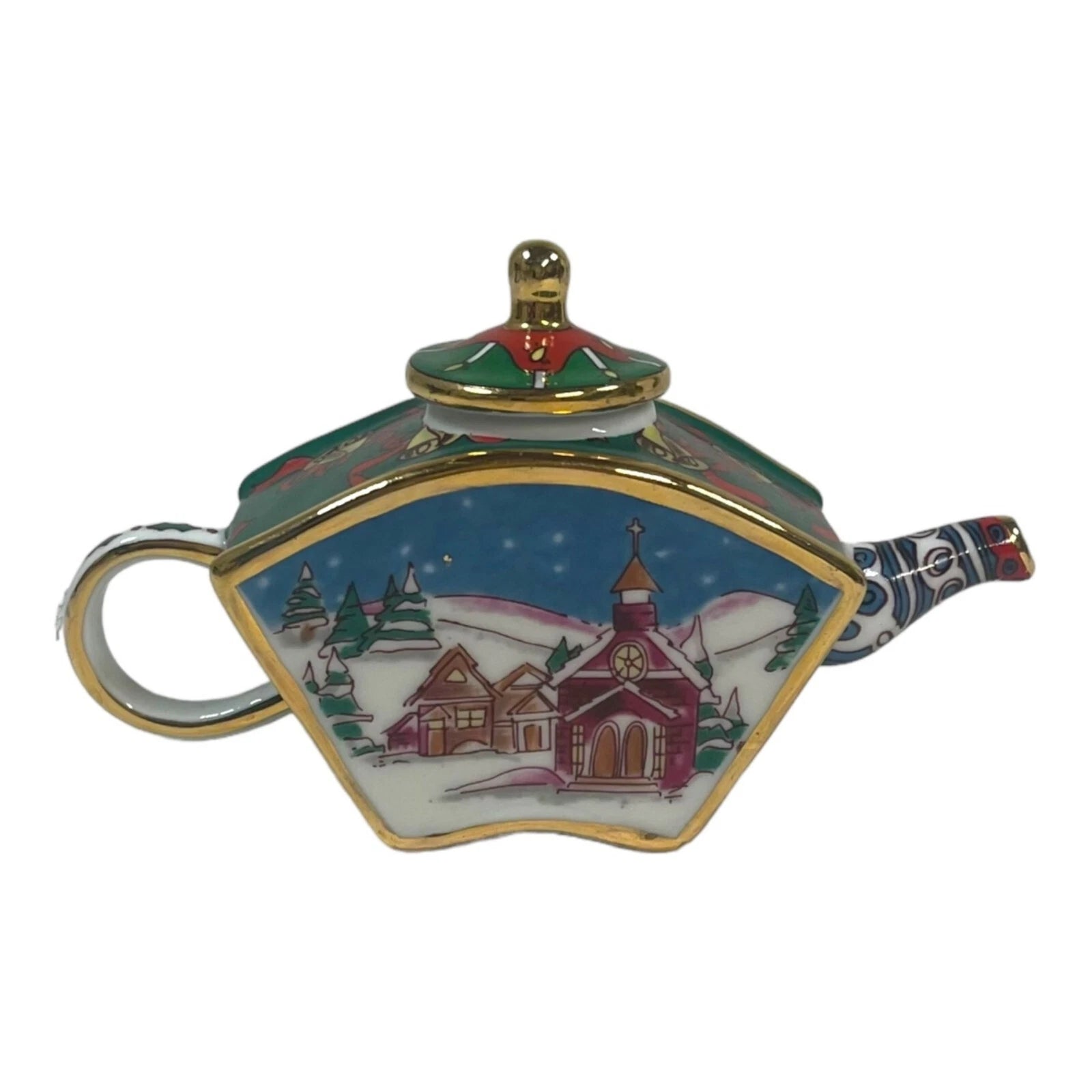 Christmas Themed Porcelain Cloisonne Enamel Teapot Gold Accents & Festive Design | eBay