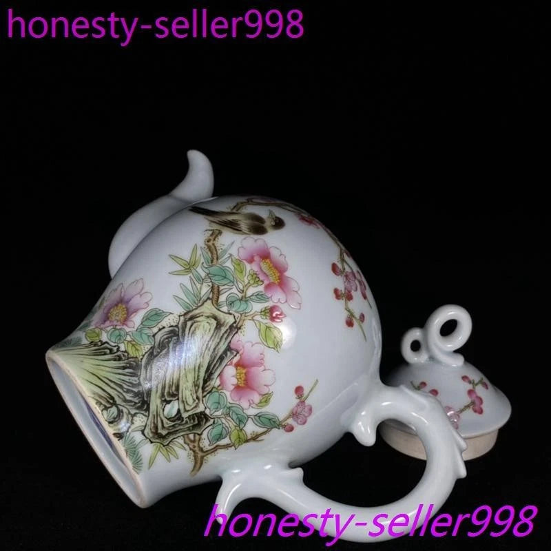 7"China qing Dynasty Enamel color porcelain flowers bird grain flagon Teapot pot | eBay