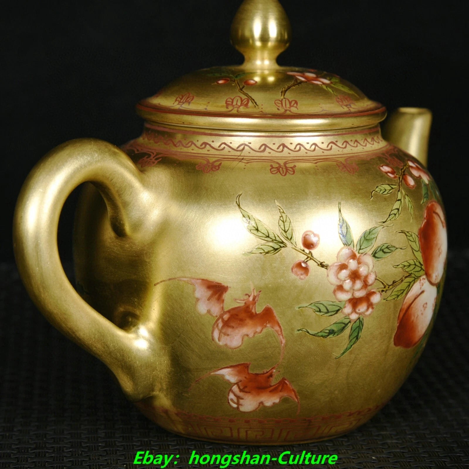 5.7" Qianlong Enamel Colour Porcelain Gold Bat Peach Pattern Wine Tea Pot Flagon | eBay