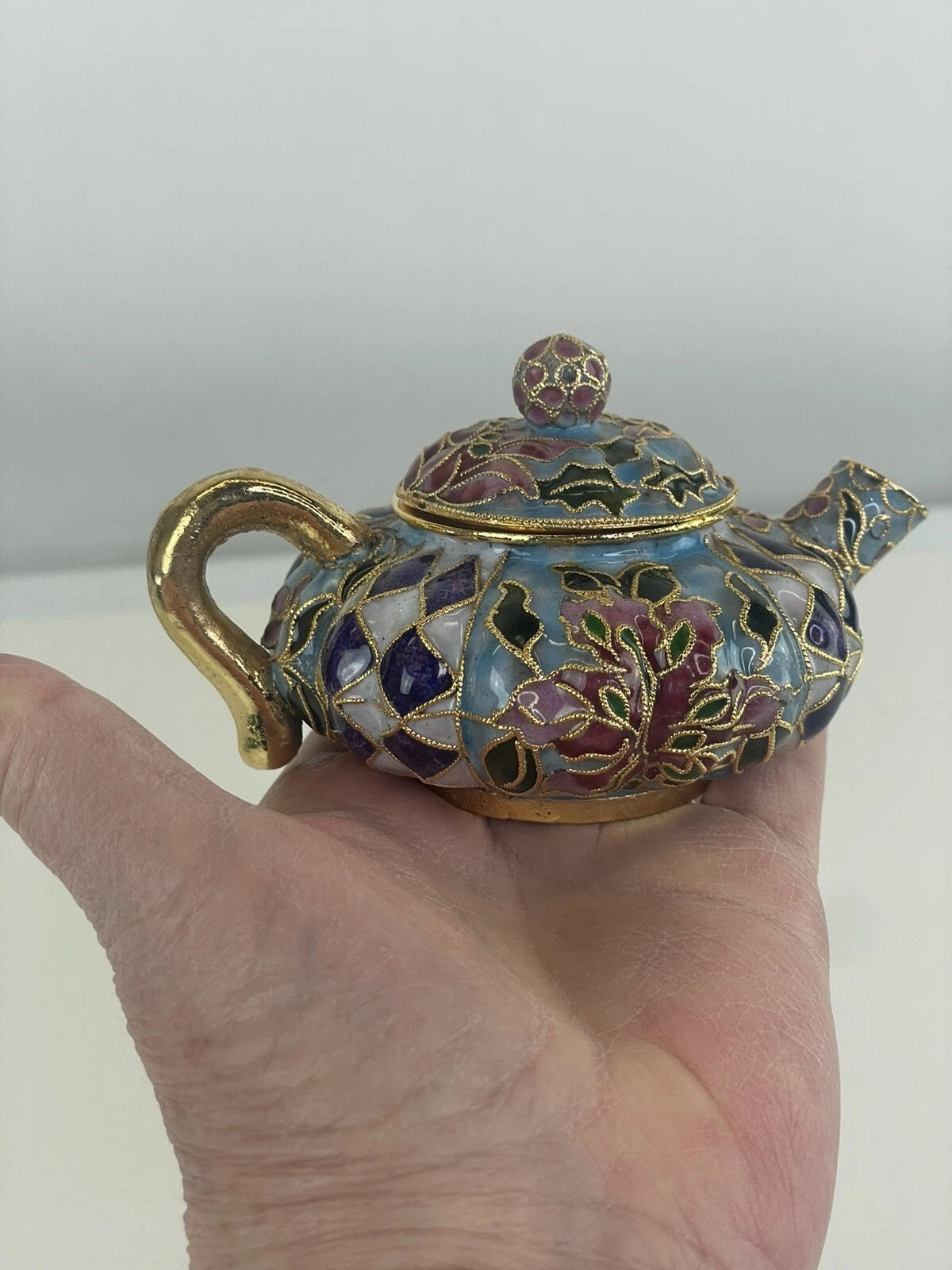 Mini Cloisonné Enameled Floral Glaze Purple Teapot 5"L - 3.5" H | eBay