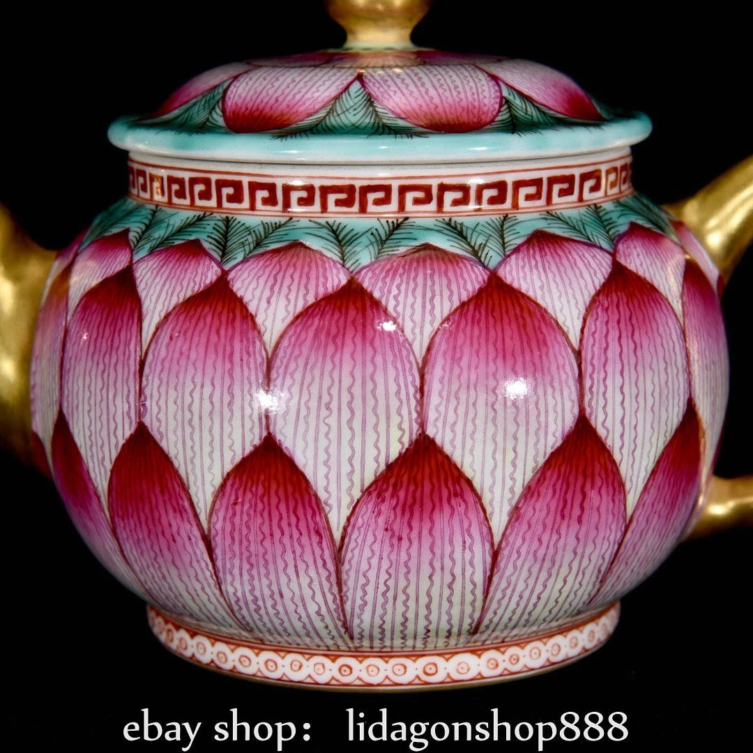 6.4"Qianlong Marked Enamel Porcelain Gilt Lotus Flower Petal Pattern Wine Teapot | eBay