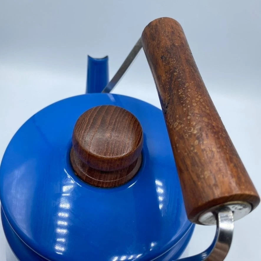 Vintage Dansk Kobenstyle Cobalt Blue Enamel Teapot Wooden Handle MCM Decor READ | eBay
