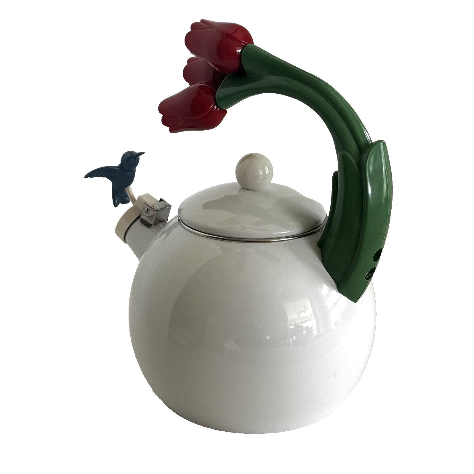 Ancona Kettle Hummingbird Tulips Enamel Teapot Red White Blue Green VTG 1990s | eBay