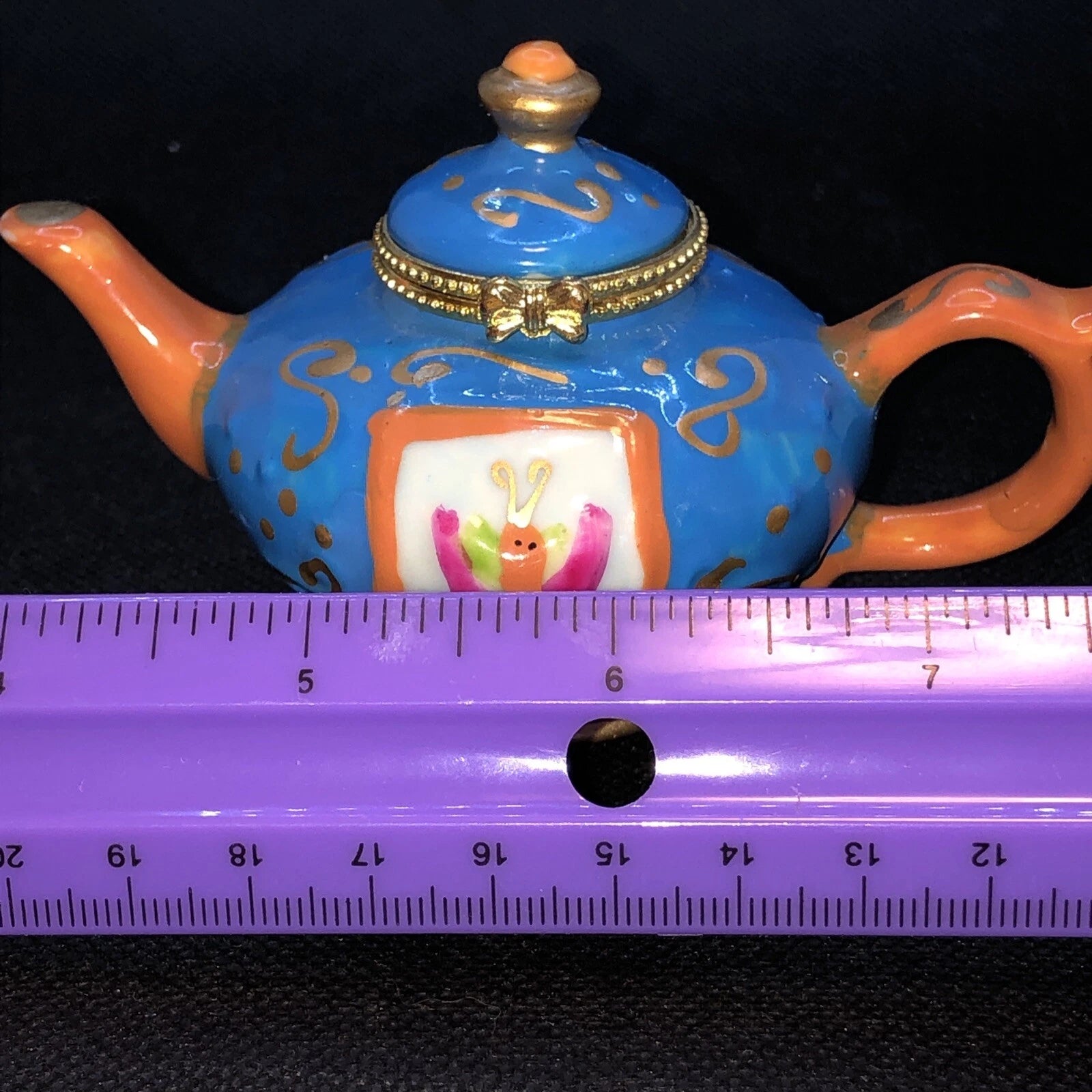 Porcelain Enameled Teapot Trinket Box Hinged Lid Gold Trim Unused Hand Painted | eBay