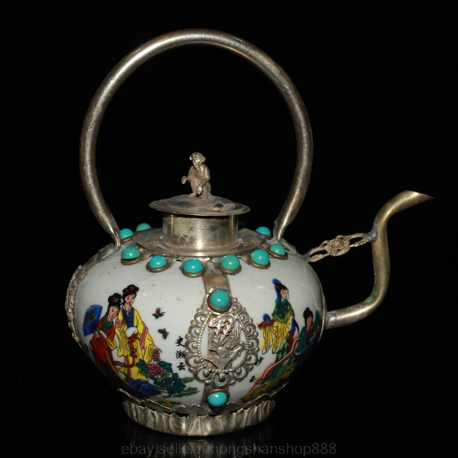 5.6" Old Chinese Copper Enamel Porcelain Belle Woman Portable Kettle Teapot | eBay