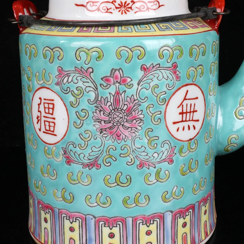 Chinese Porcelain Green Enamel Handpainted Flowers Longevity Teapot M2668 | eBay
