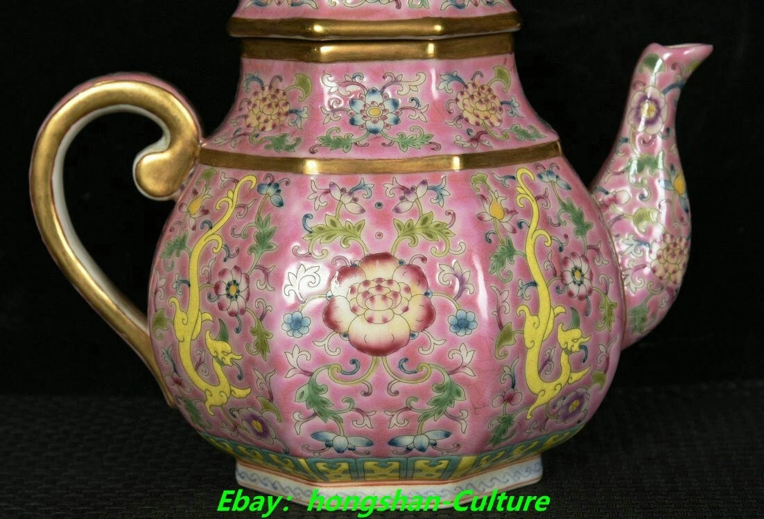 6.8" Yongzheng Enamel Colour Porcelain Gilt Dragon Lotus Wine Tea Pot Flagon | eBay