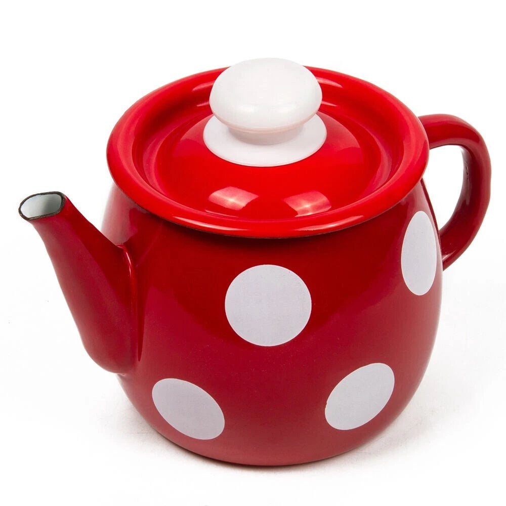 Red Polka Dot Enamel Teapot Small Stovetop Kettle Vintage Enameled Tea Pot 1.1qt | eBay
