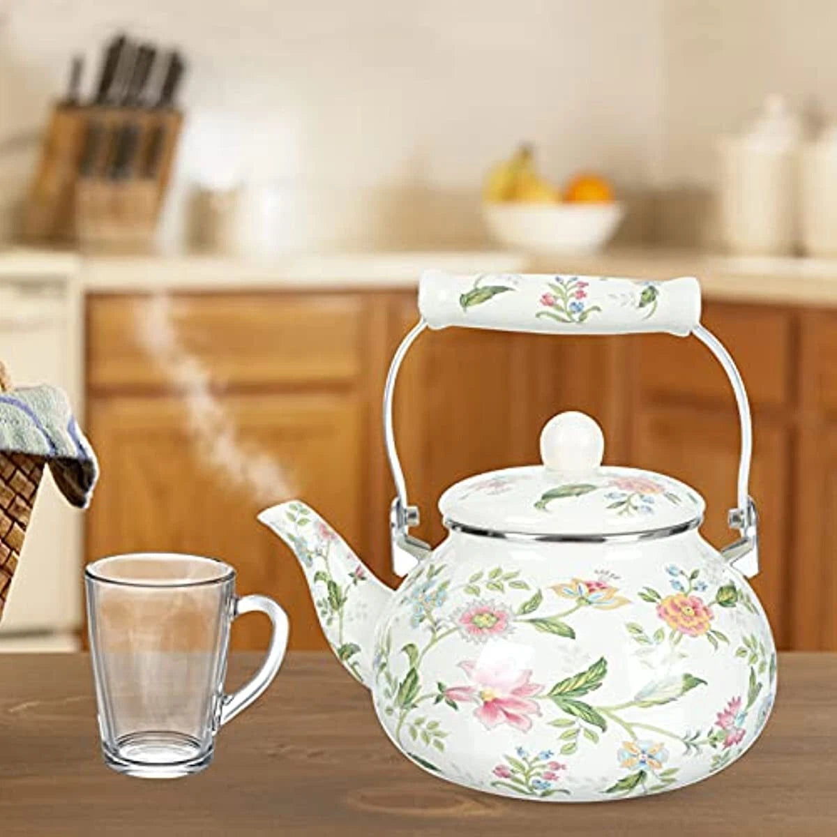 Porcelain Enamel Teakettle Floral Teapot Tea Pot Kettle Stovetop Turk Style | eBay