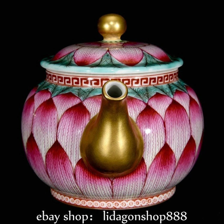 6.4"Qianlong Marked Enamel Porcelain Gilt Lotus Flower Petal Pattern Wine Teapot | eBay