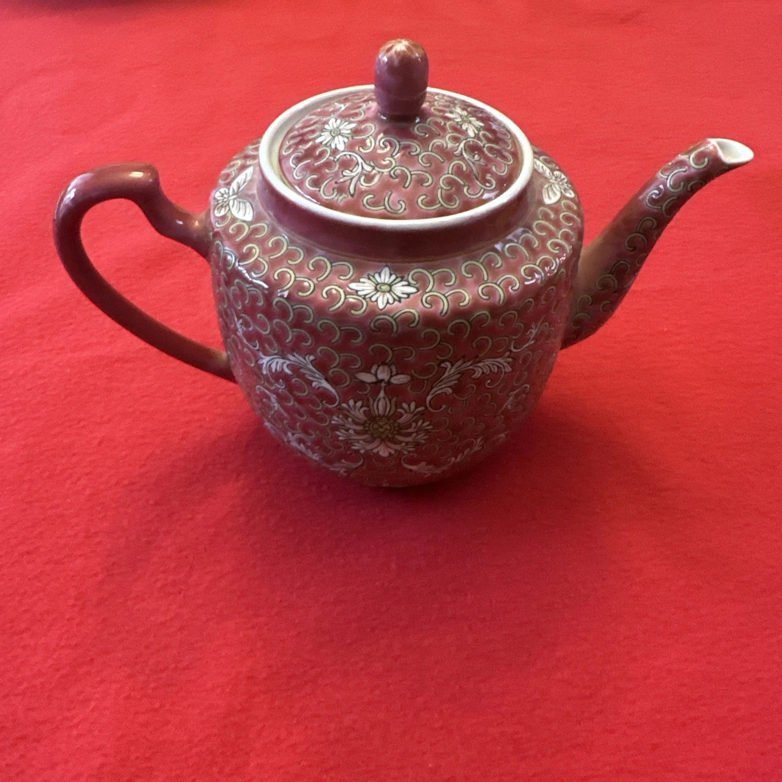 RARE Vintage Famille Rose Red Jingdezhen Mun Shou Enamelled Porcelain Teapot | eBay