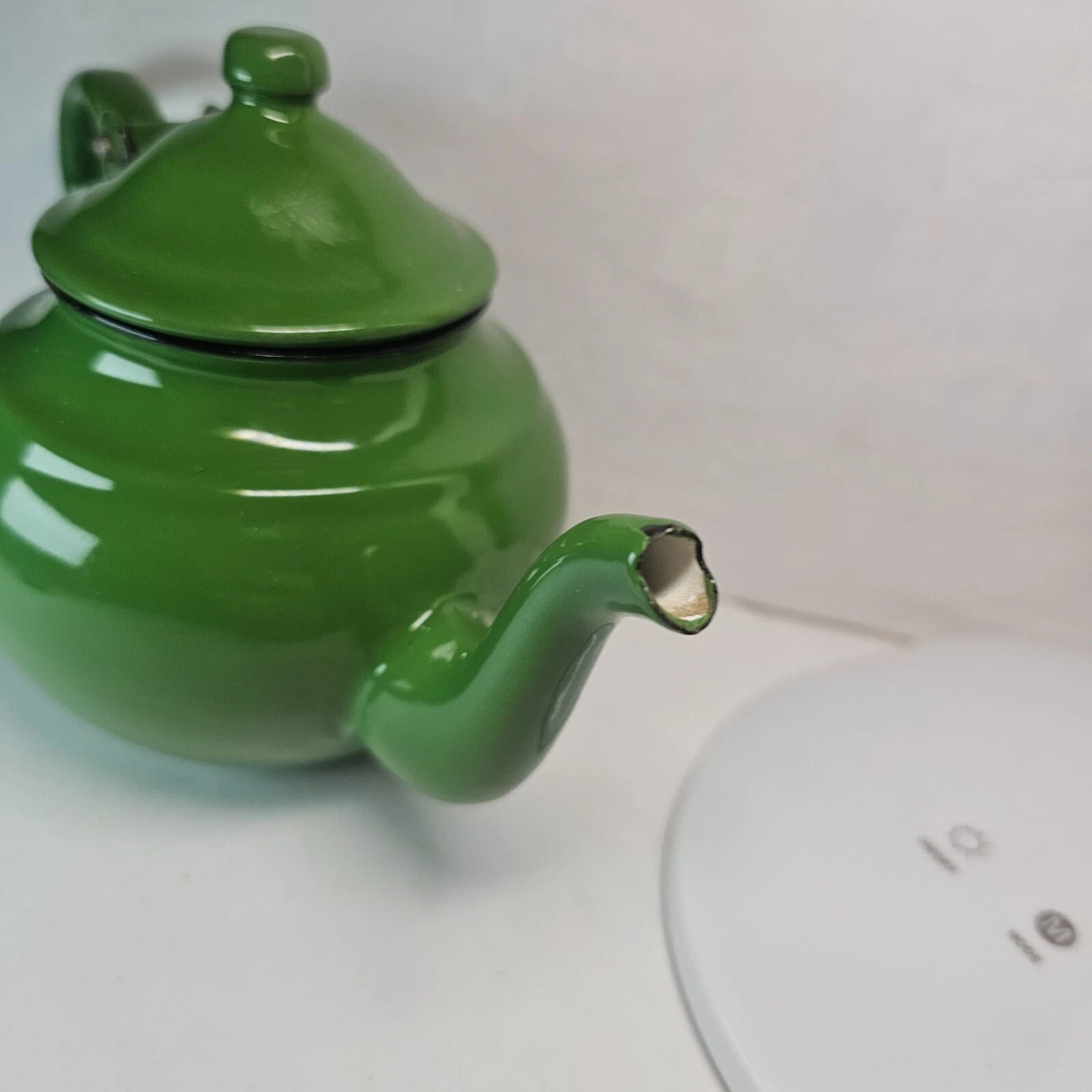 SMALL GREEN ENAMEL TEAPOT PITCHER POT PORCELAIN METAL w/ LID WHITE BLACK ANTIQUE | eBay