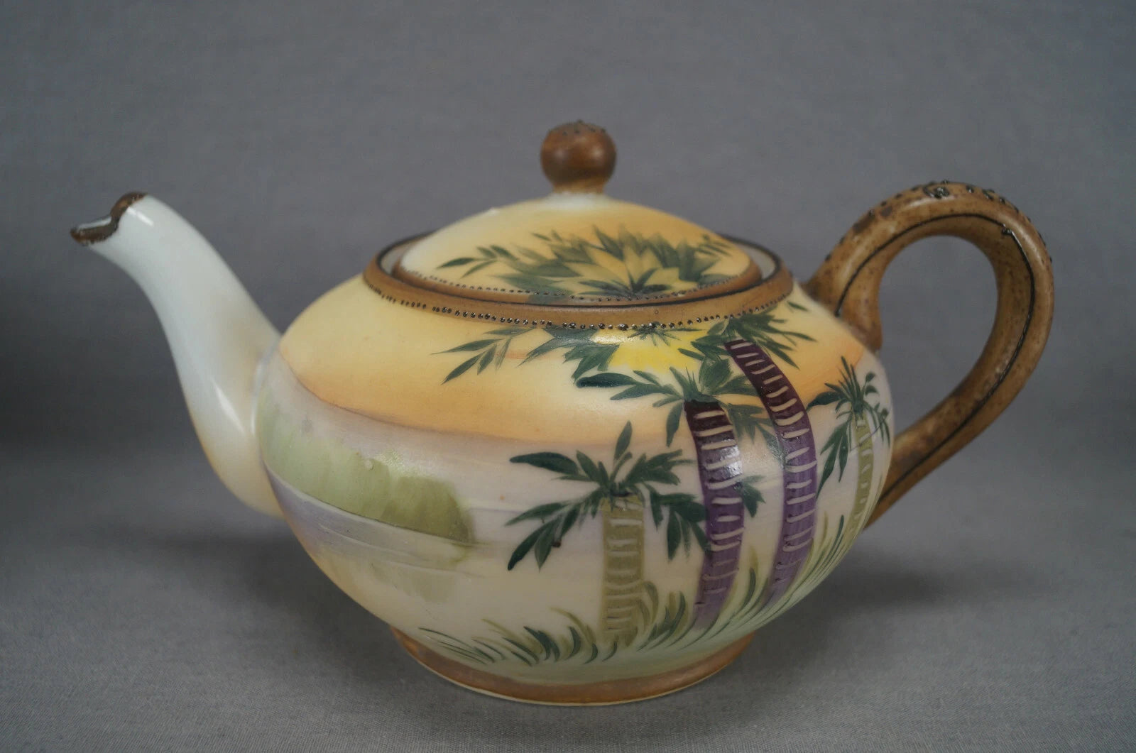 Nippon Hand Painted Landscape Scene Palm Trees Enamel Teapot Creamer & Sugar | eBay