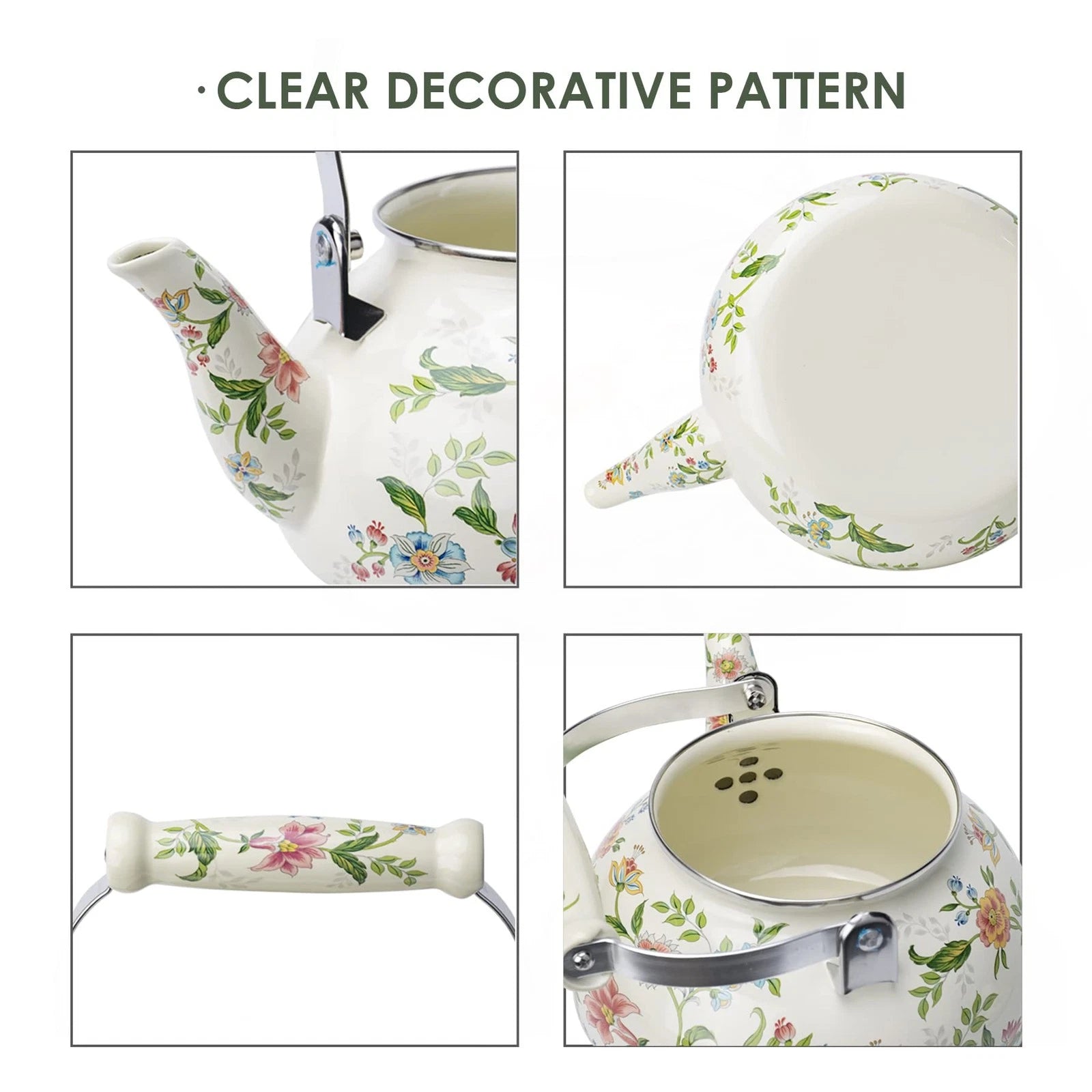 Enamel Teapot Floral Large Porcelain Enameled Teakettle Stovetop Kettle | eBay