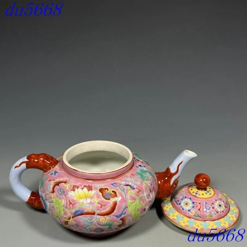 7.2"Qing Dynasty enamel porcelain fushou flowers grain Tea makers Tea Pot statue | eBay