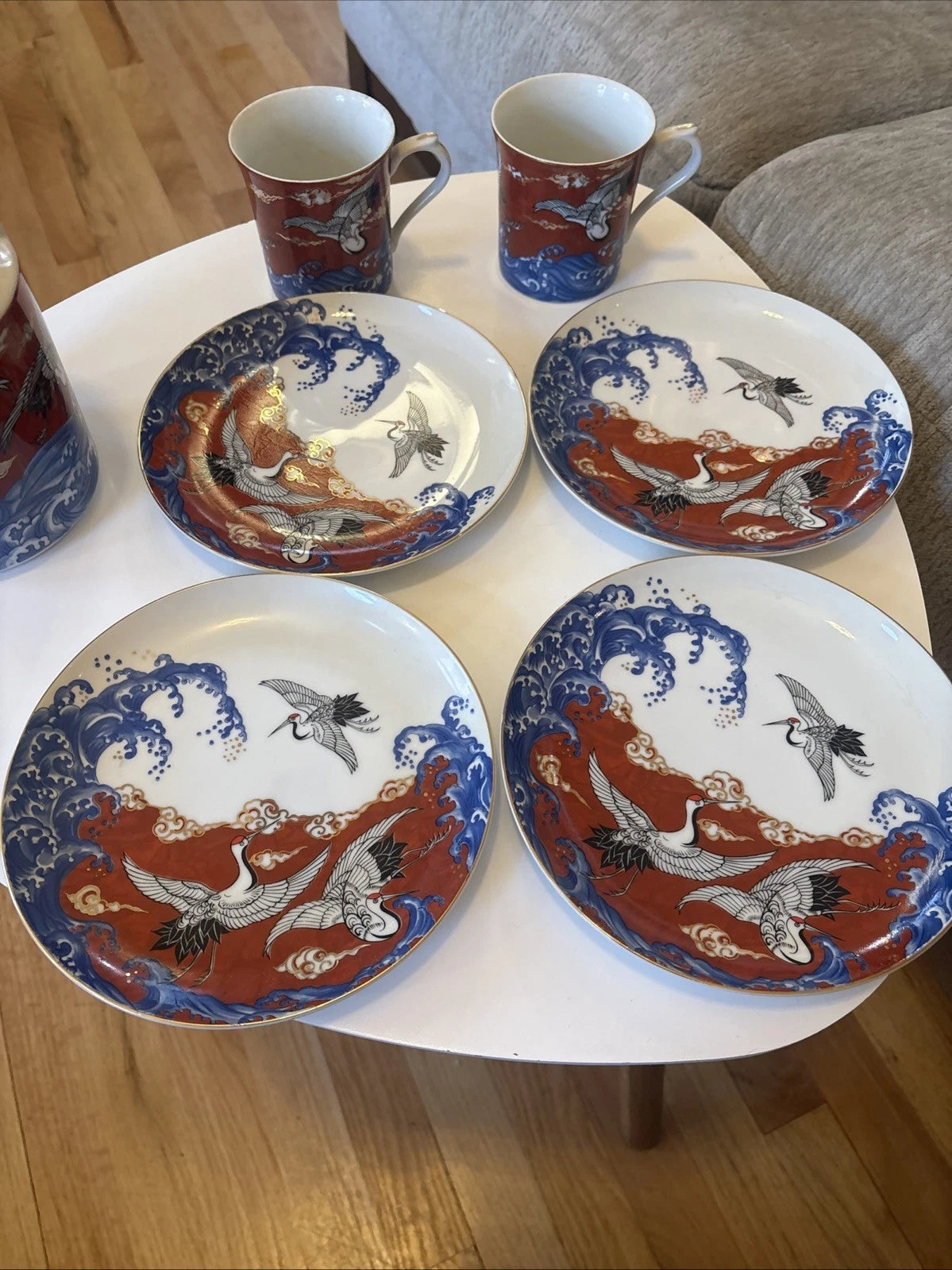 L Magnin Japan High Bridge Cranes Waves Teapot 2 Cups 4 Plates Enamel porcelain | eBay