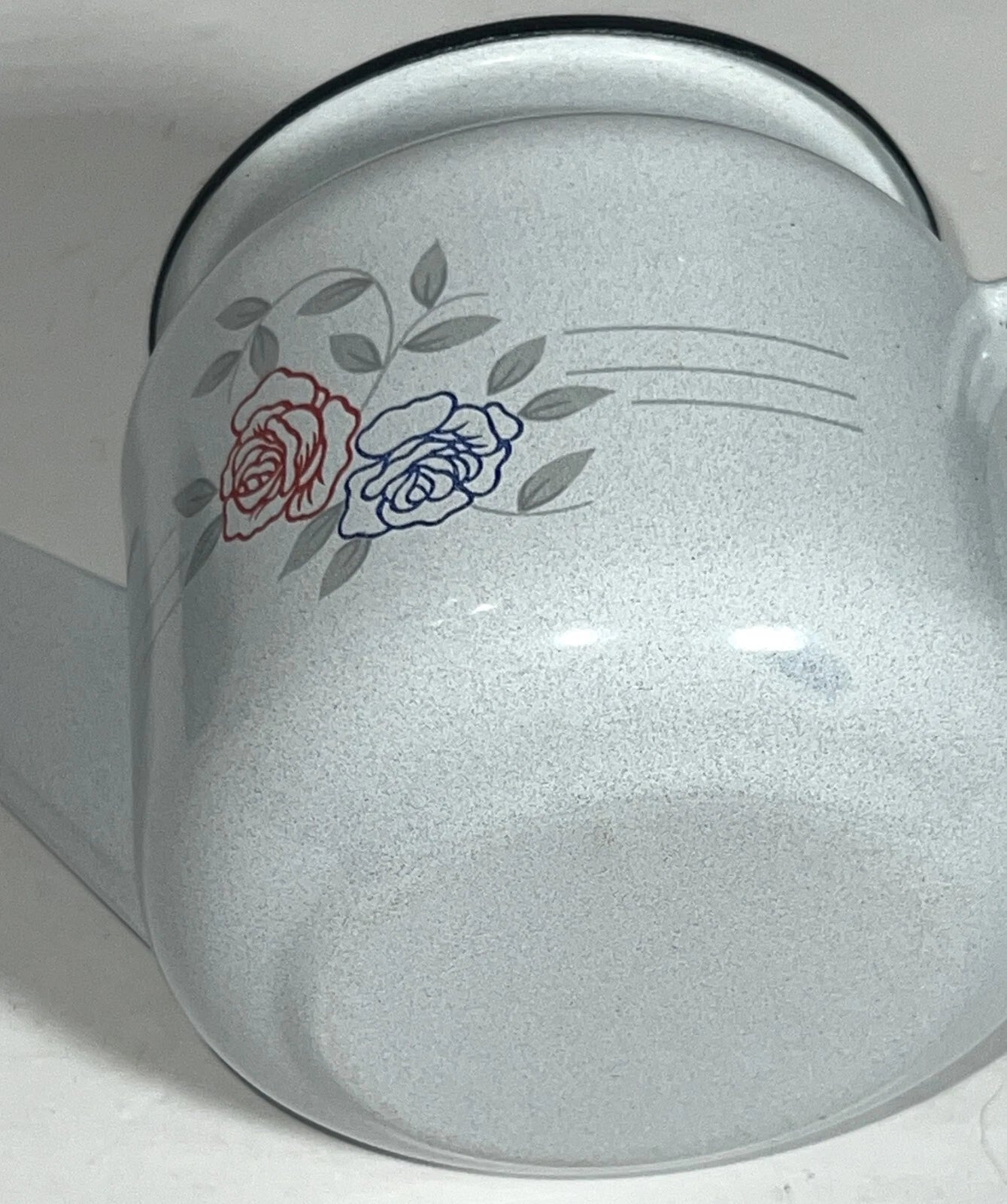 VTG Enamel Enamelware Rose Floral White Blue Metal Mini Small Tea Teapot Kettle | eBay