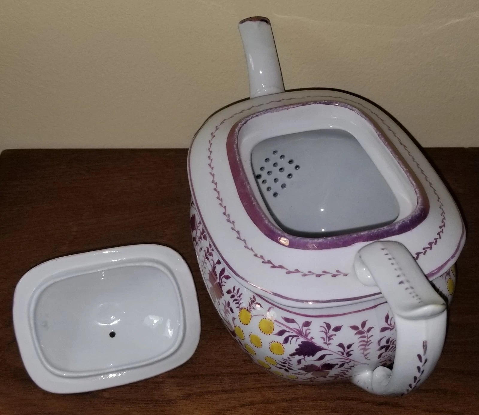 C.1810-1820 Georgian Porcelain Teapot Pink Luster Yellow Enamel Exc. Condition | eBay