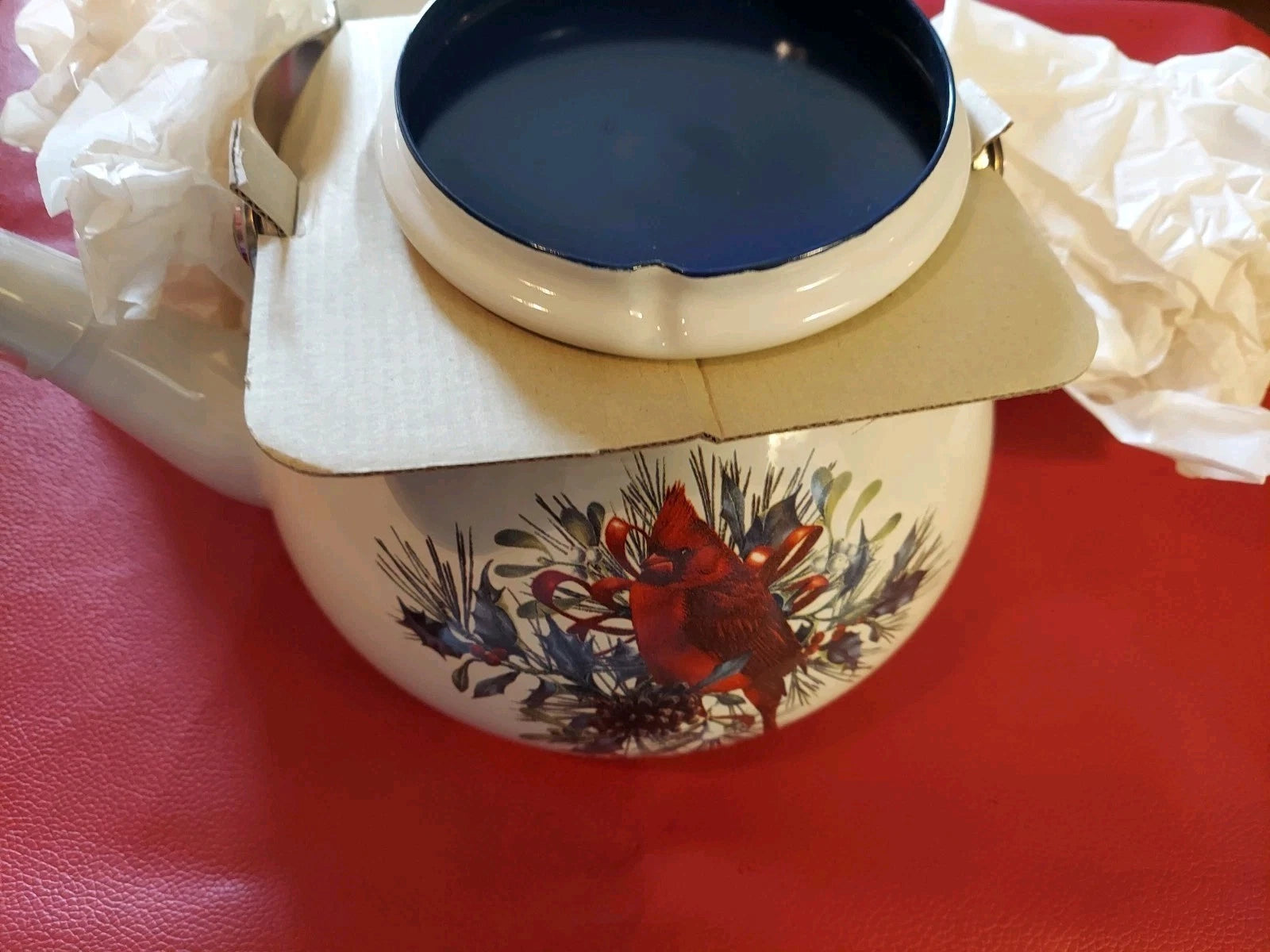 LENOX Winter Greetings Scenic Enamel Cardinals Chickadee Tea Pot Kettle Holiday | eBay