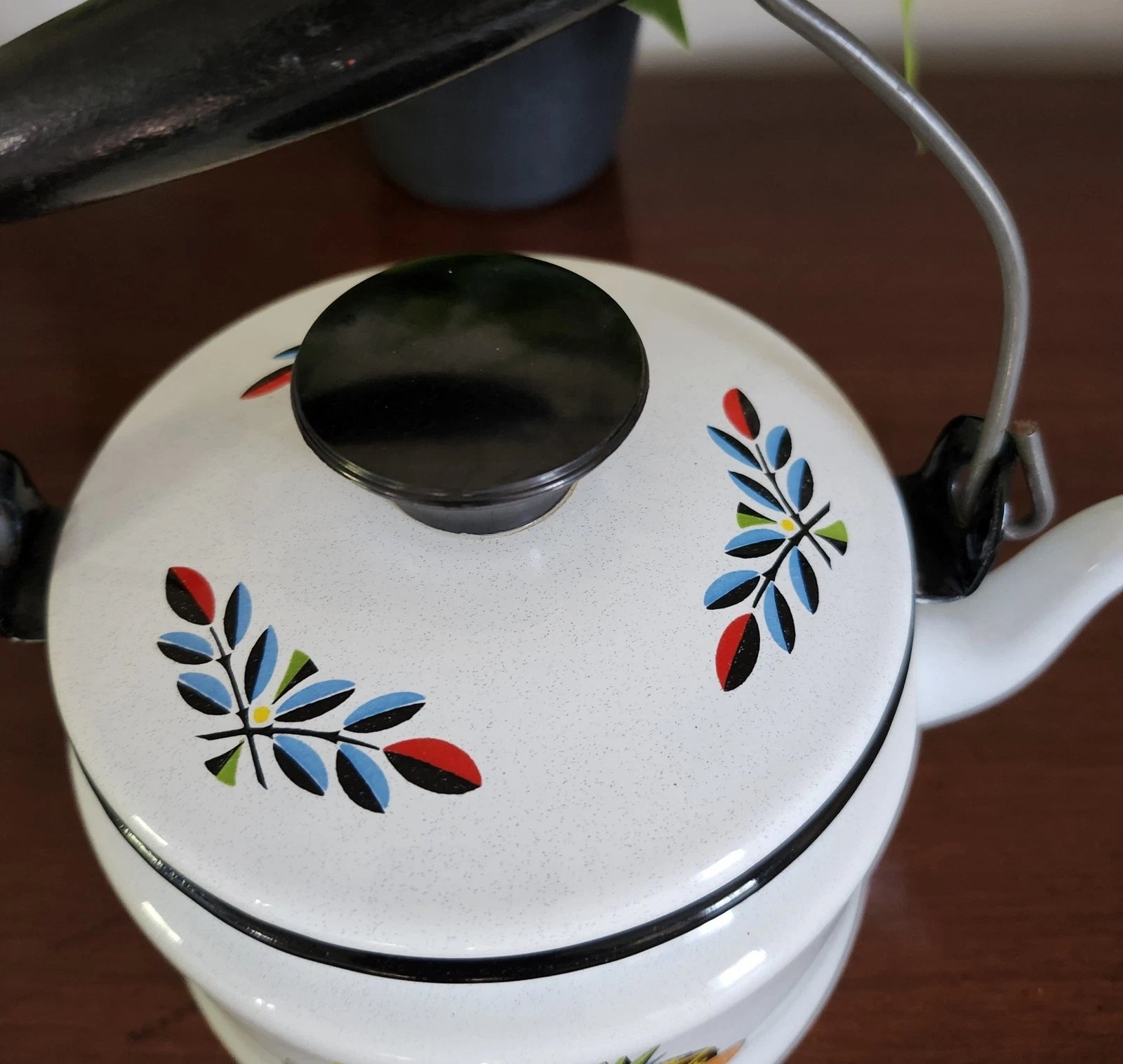 Vintage MCM Enamelware Tea Pot Fruit Design Teapot Tea Kettle | eBay